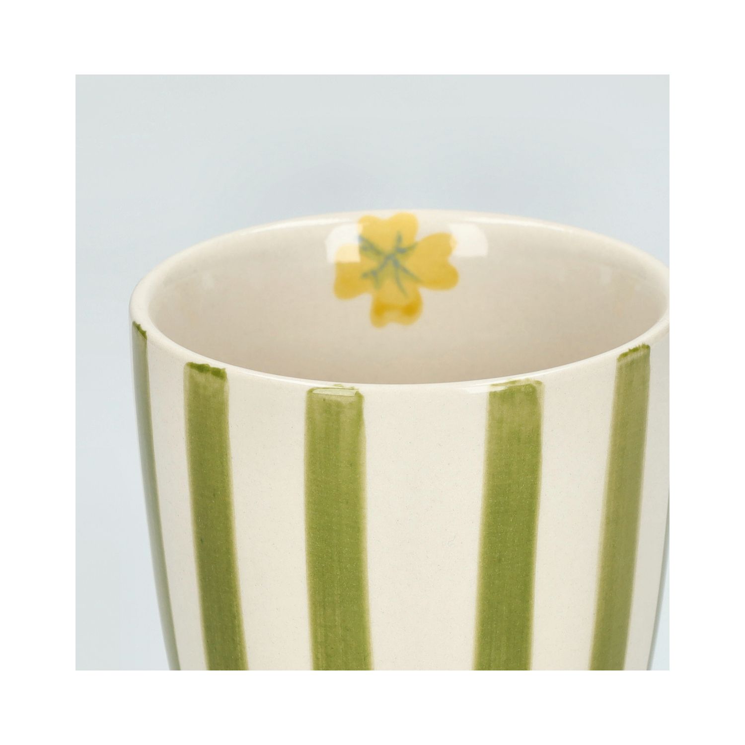 Beker, steengoed, groen gestreept, Ø 7,5 cm