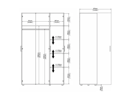 Garde-robe 3 portes Drivier, Meubles de chambre, Penderie de plain-pied, Placard à vêtements, 118x50 h201 cm, Noir