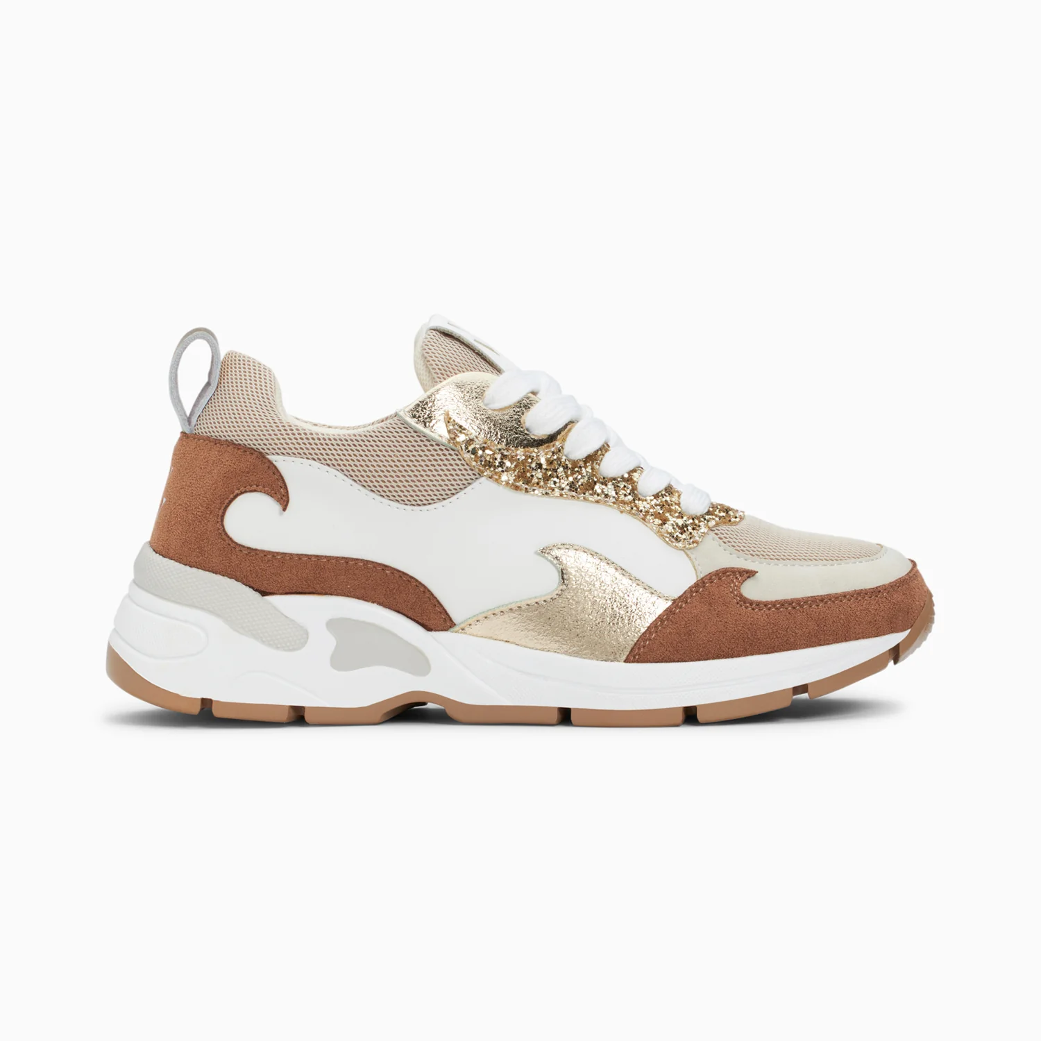 Sneakers-Baskets flamme Juliette blanc et camel