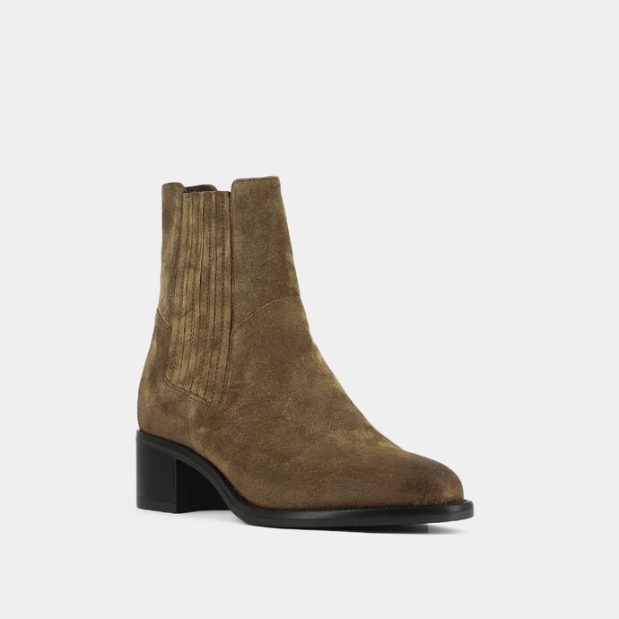 Boots à élastiques et talons carrés  en croute taupe