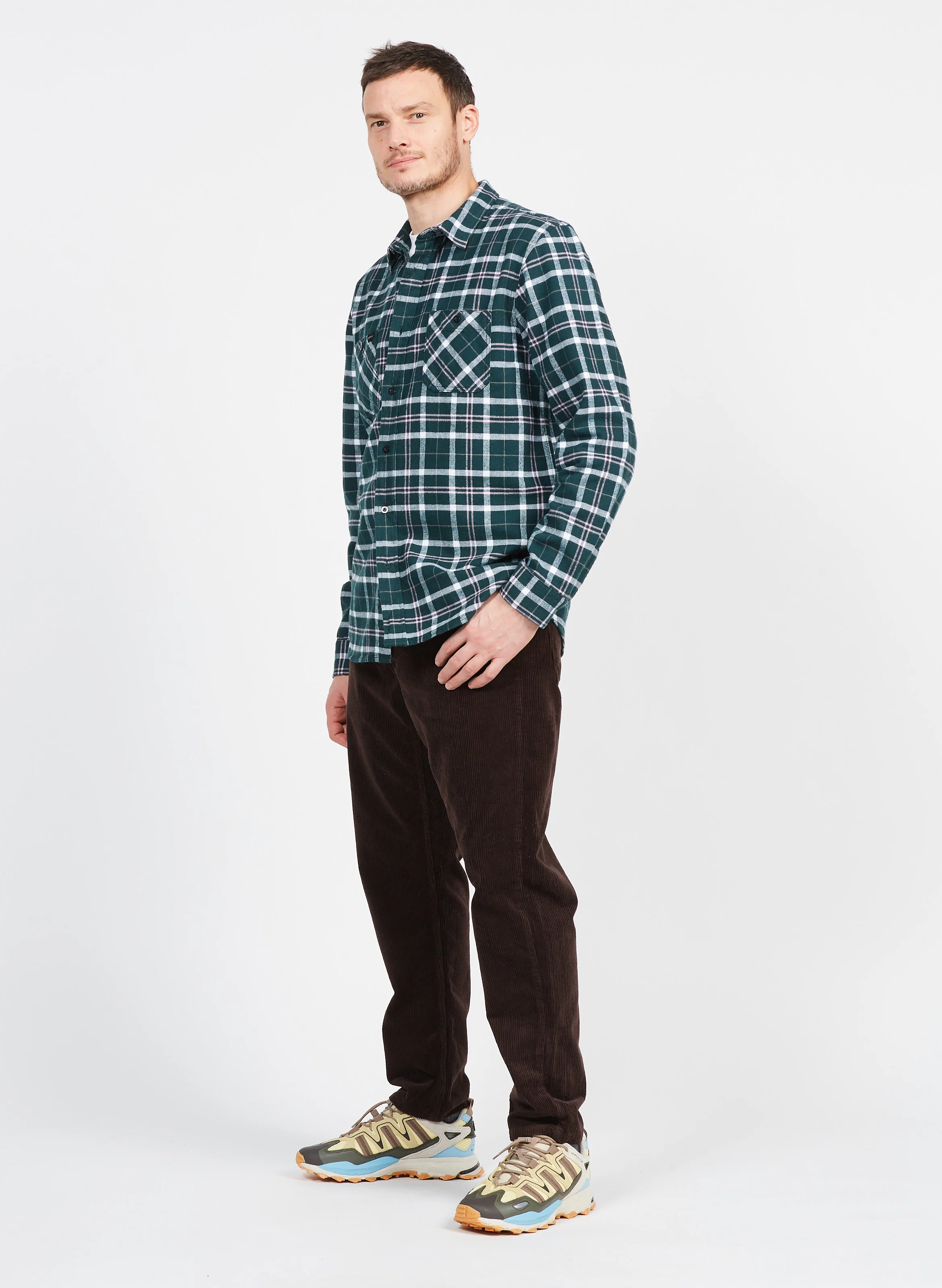Chemise col classique regular-fit à carreaux en coton | Vert