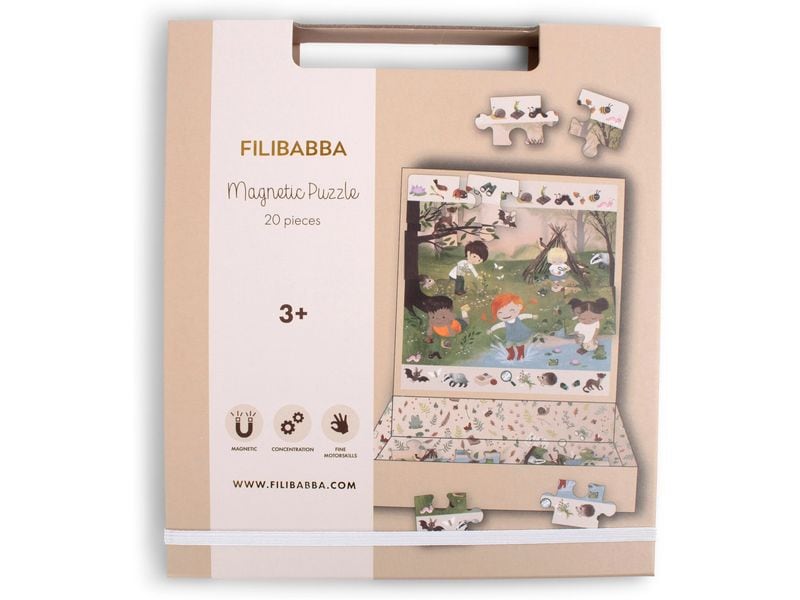Filibabba Magnetspiele Puzzle Abenteuer im Wald Magnetisches Wimmelpuzzle mit 20 stabilen Teilen