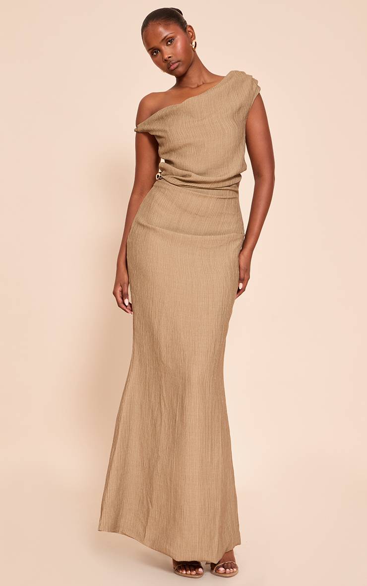 Kaki Robe Longue Texturée Asymétrique À Une Épaule