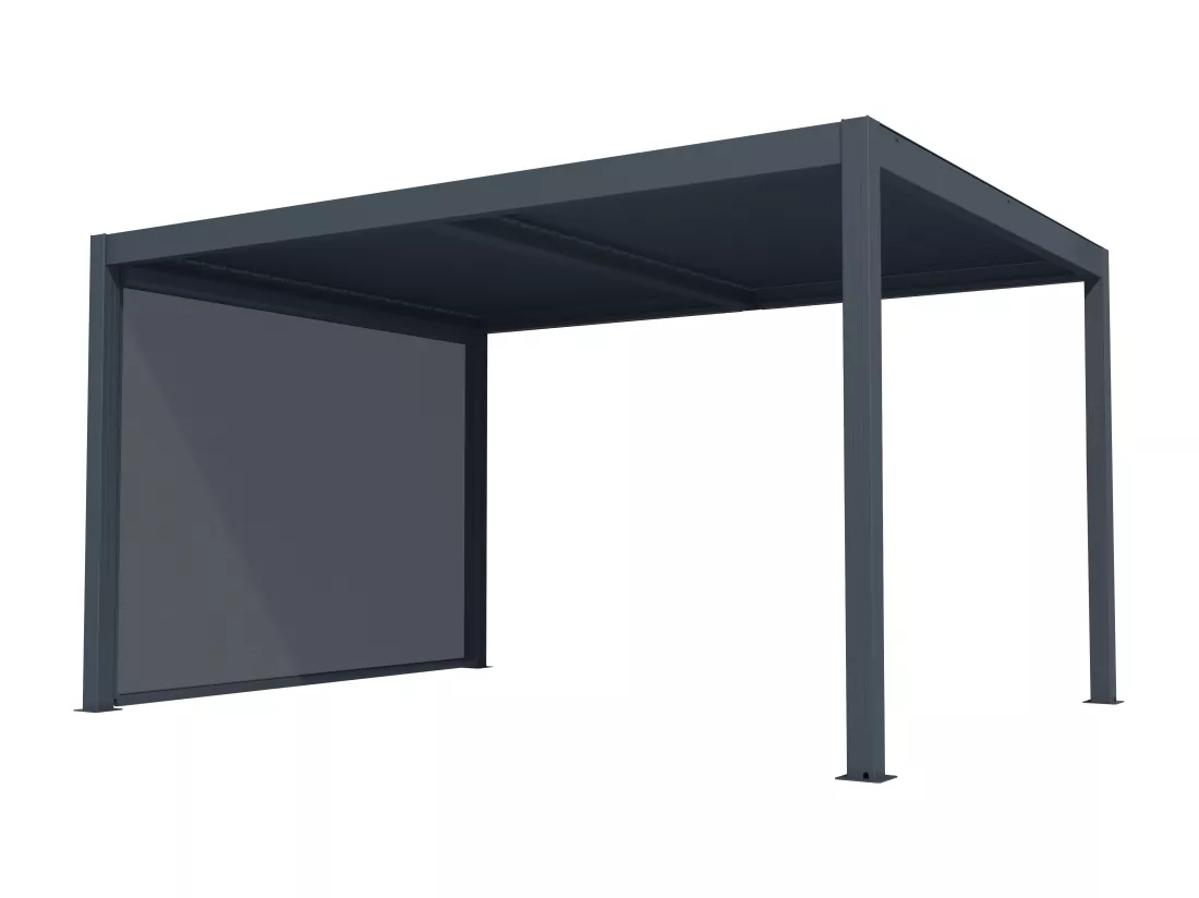Pergola bioclimatique autoportante électrique anthracite en aluminium avec lames orientables et rideau rétractable 2,78 m - 12 m² - AMADORA