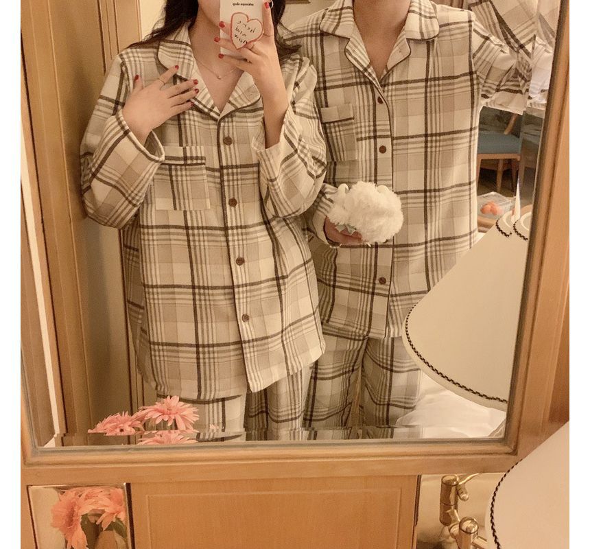 Sadelle - Bijpassende pyjamaset voor koppels: geruit overhemd + broek