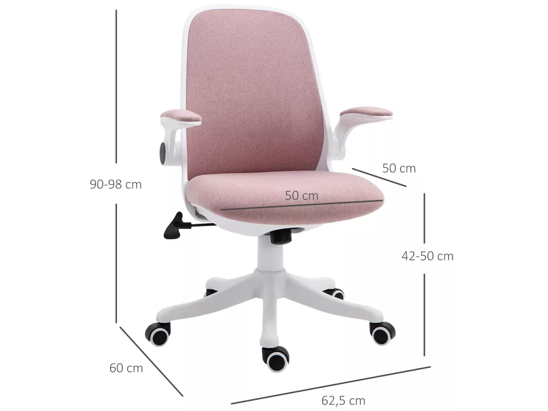 Vinsetto Chaise de bureau tissu lin hauteur réglable pivotante 360° accoudoirs relevables support lombaires réglable rose