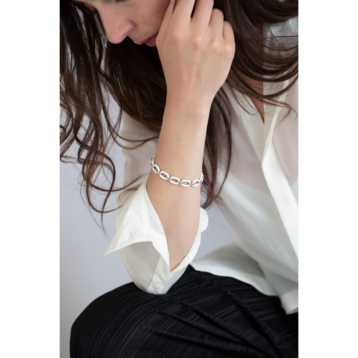 Bracelet souple multi-motifs en Acier 316L et céramique - blanc brillant