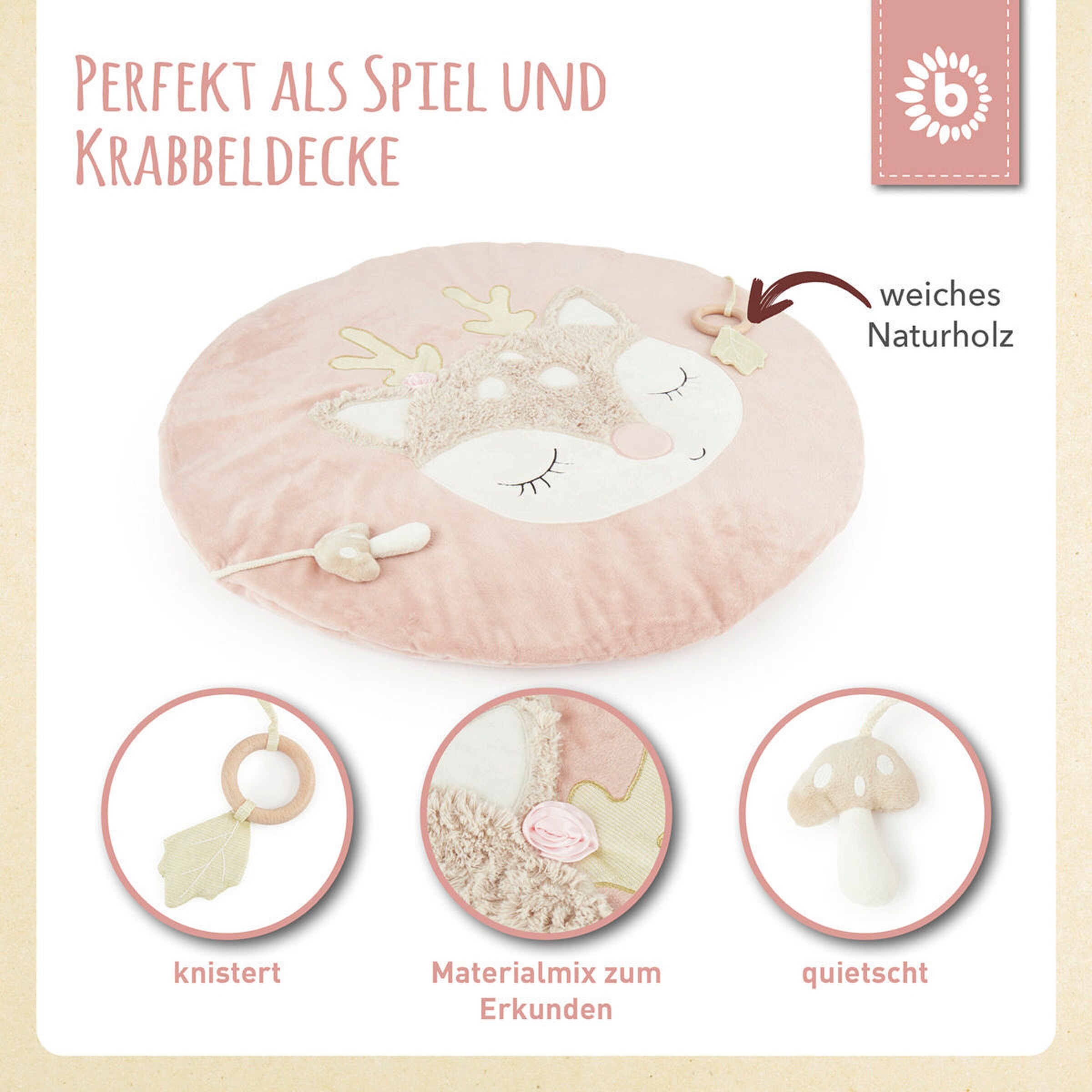 Bieco Krabbeldecke mit Aktivität Reh - ab Geburt Rosa