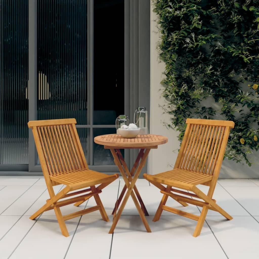 3-TLG. Garten-Essgruppe aus massivem Teakholz, klappbar, für Terrasse, Balkon, Garten, 60x75 cm, Robustes Outdoor-Möbelset