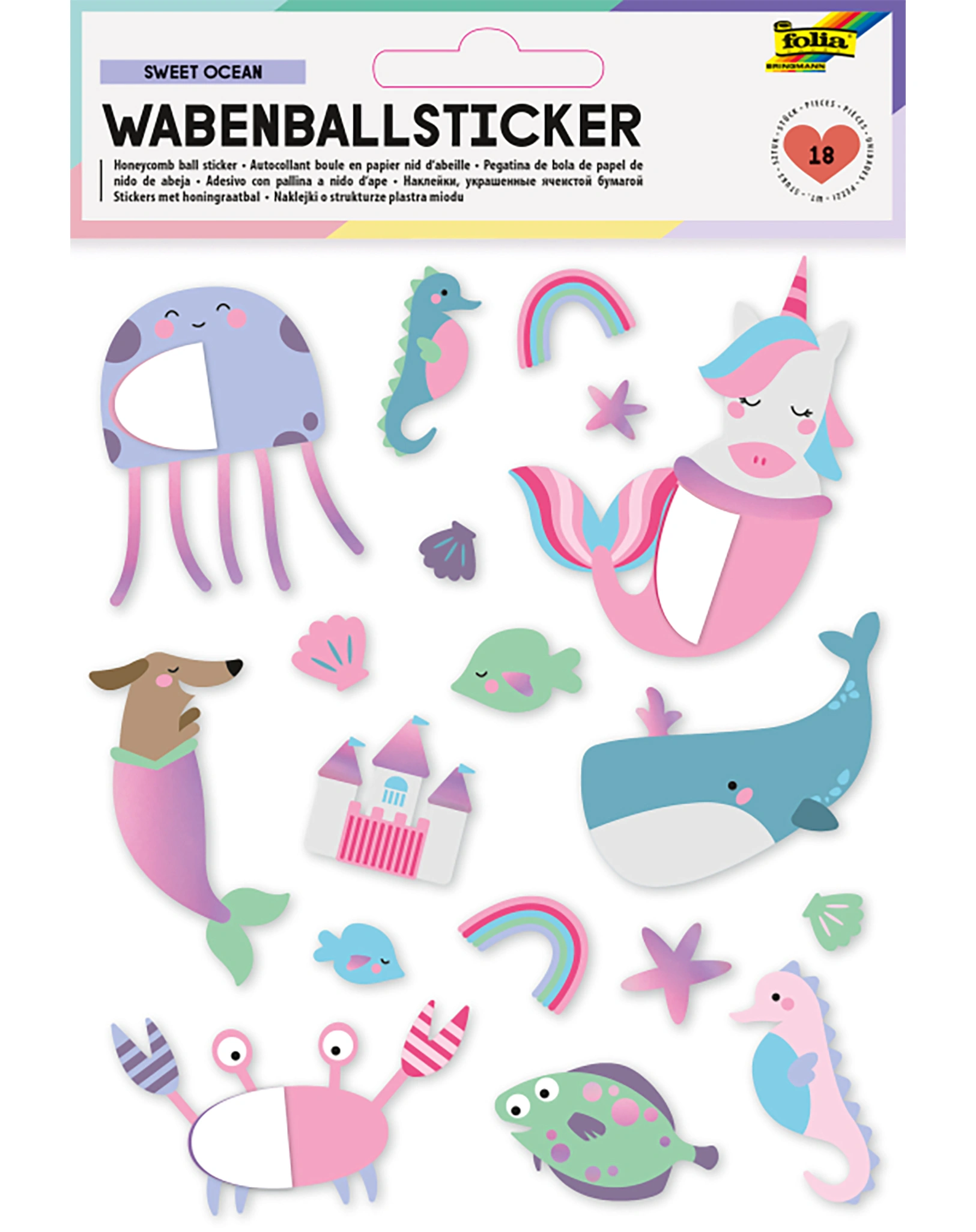 Wabenball-Sticker SWEET OCEAN 18-teilig