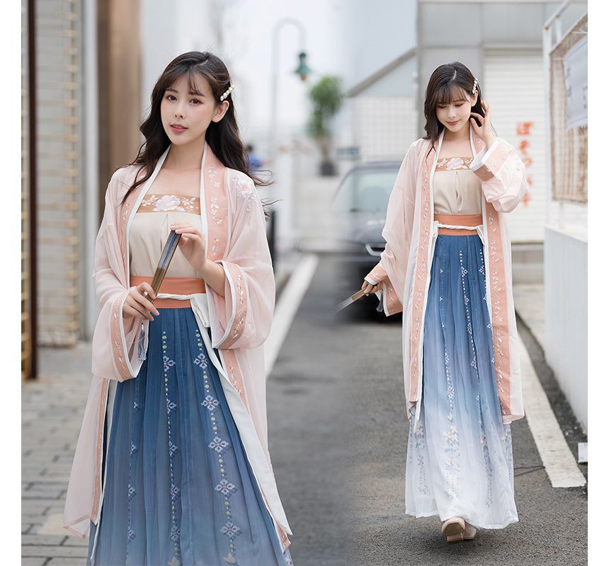 Girls Supply - Traditionele Chinese kostuumset: camisole top + maxi rok + jas