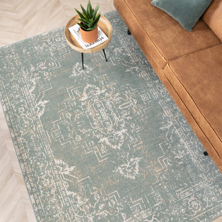 Vintage vloerkleed - Spring Ethnic Groen/Creme | Bohemian
