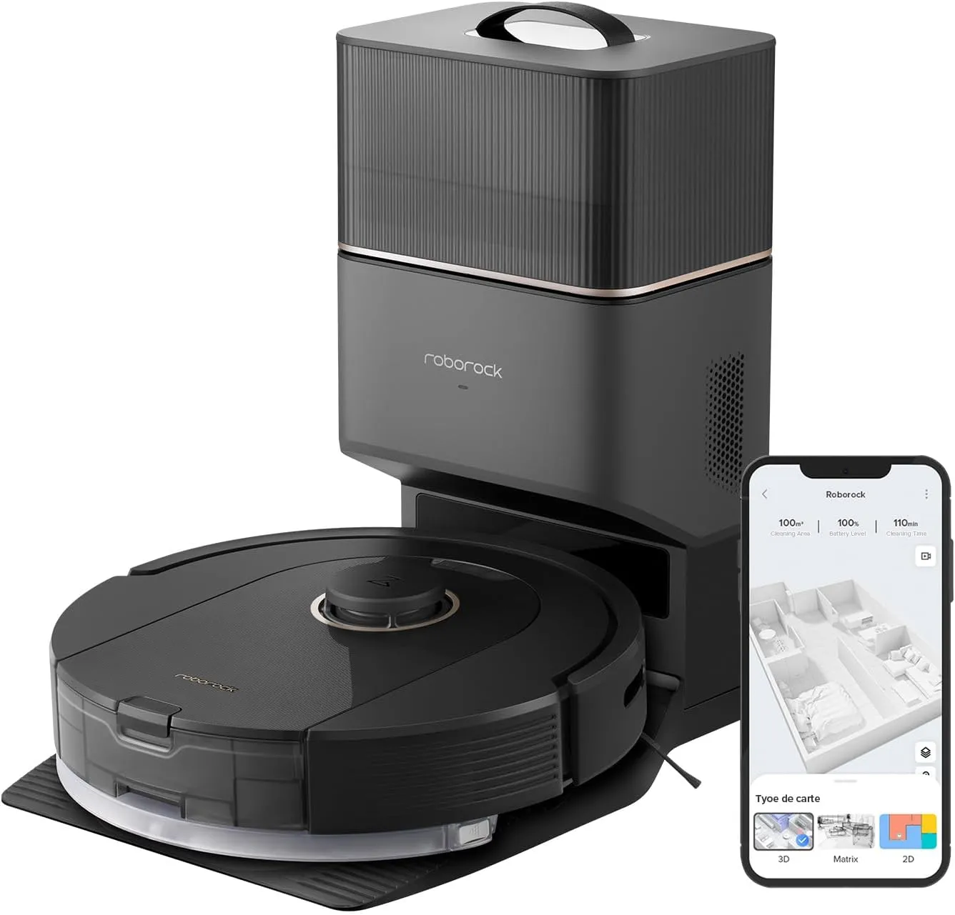 roborock Q5 Pro+ Staubsauger Roboter mit Absaugstation, DuoRoller-Bürste, 5500Pa Saugkraft, 2,5L Staubbeutel, 180mL Wassertank, Wischroboter PreciSense-LiDAR-Navigation App/Alexa, Schwarz…