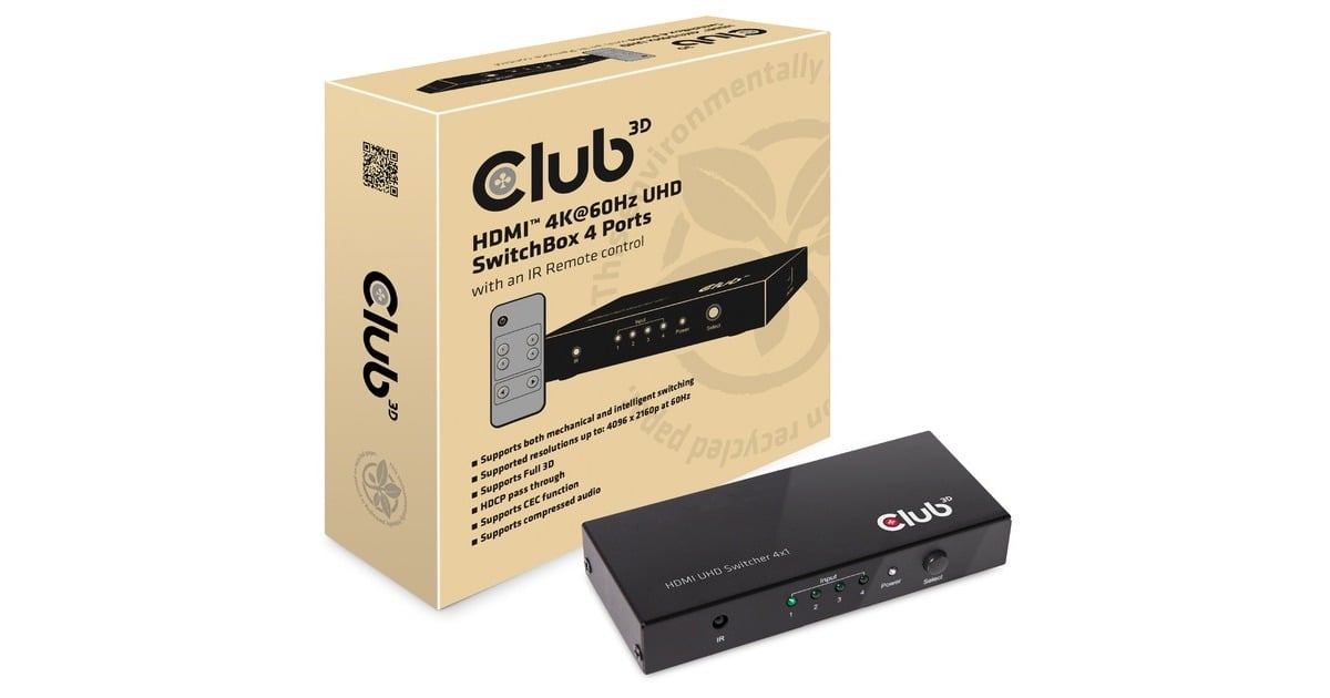 Club 3DHDMI 2.0 UHD Switchbox 4 ports adapter  (Zwart, CSV-1370)