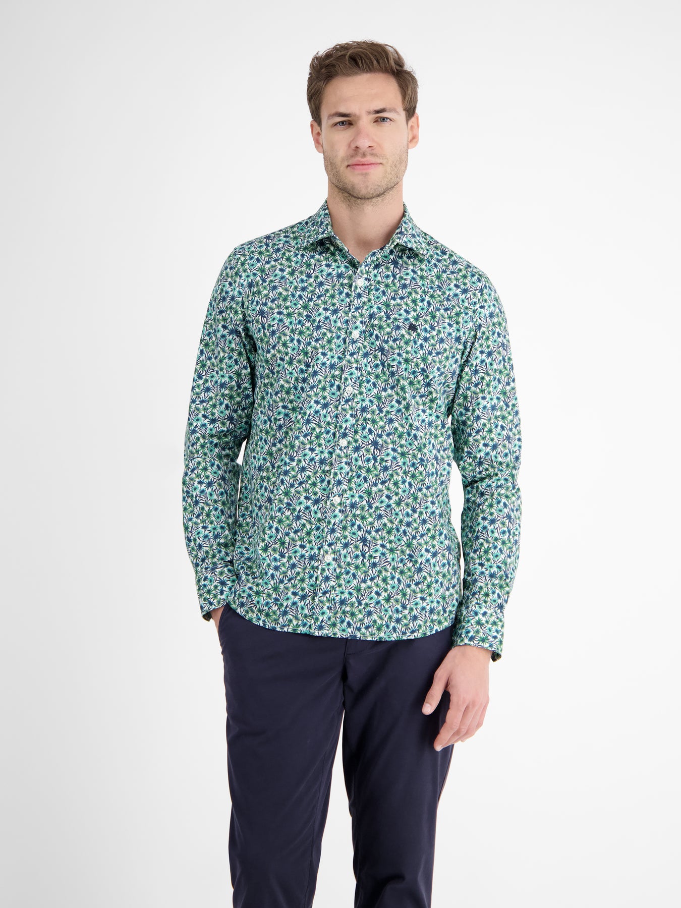 Langarmhemd für Herren, floral bedruckt
