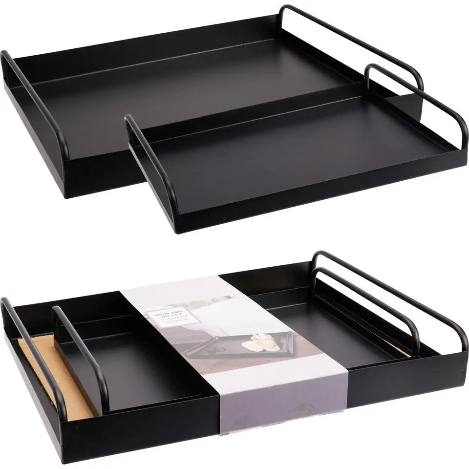 Excellent Houseware Dienbladen set - 2x stuks - metaal - zwart