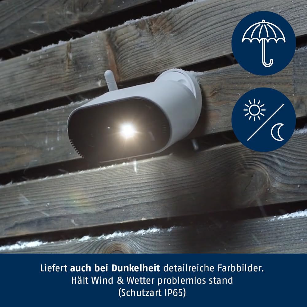 ABUS Akku-Kamera Pro mit Basisstation (PPIC91000) – Smarte kabellose Überwachungskamera mit Weißlicht-LED