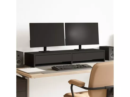 Support de moniteur avec tiroirs noir bois d'ingénierie