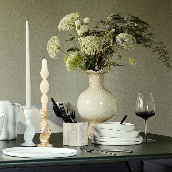 Broste Copenhagen - Mella Vase, intense blue / off-white