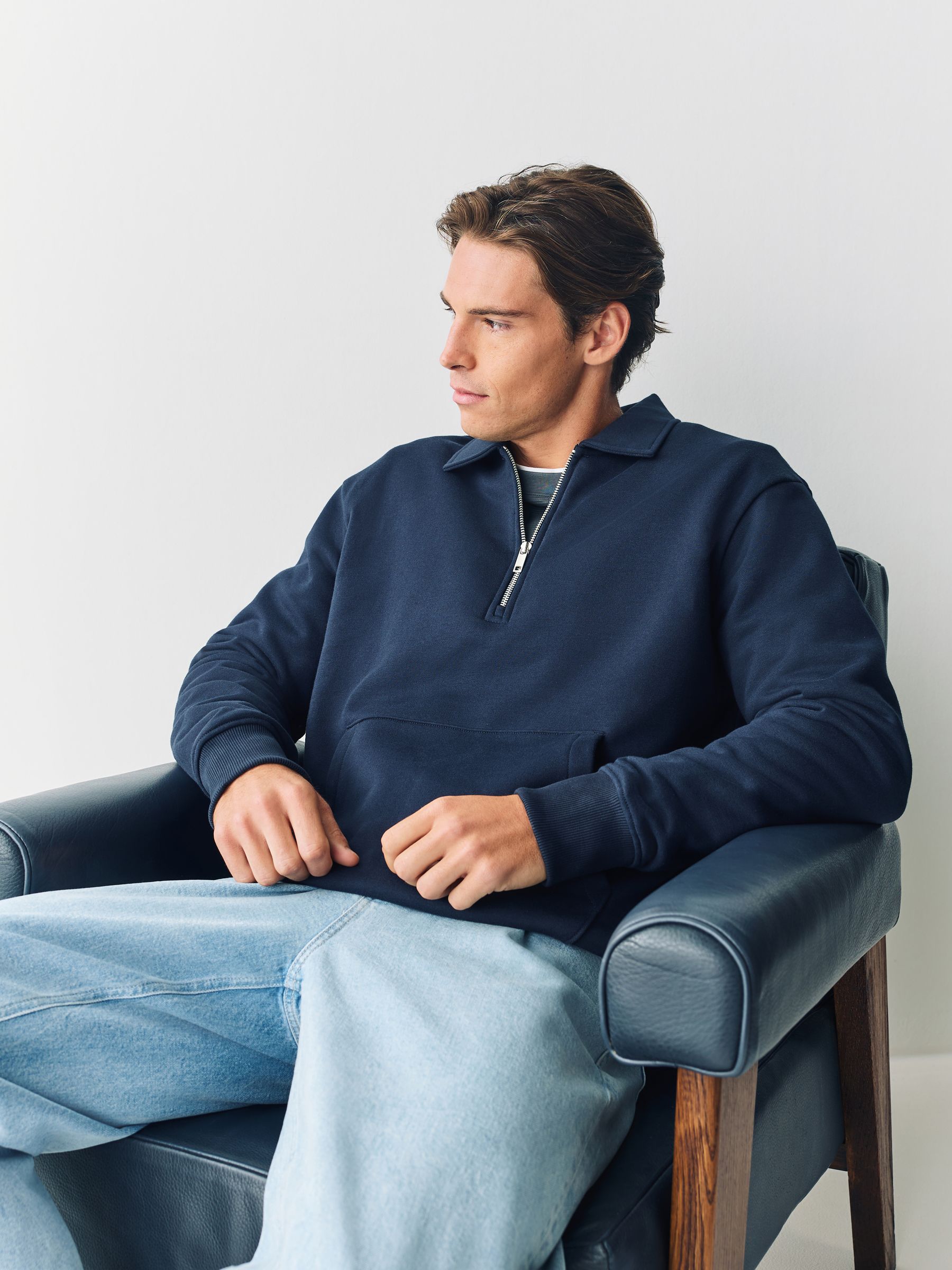 Donkerblauw - Polo-top - Sweatshirt van jersey met hoog katoengehalte