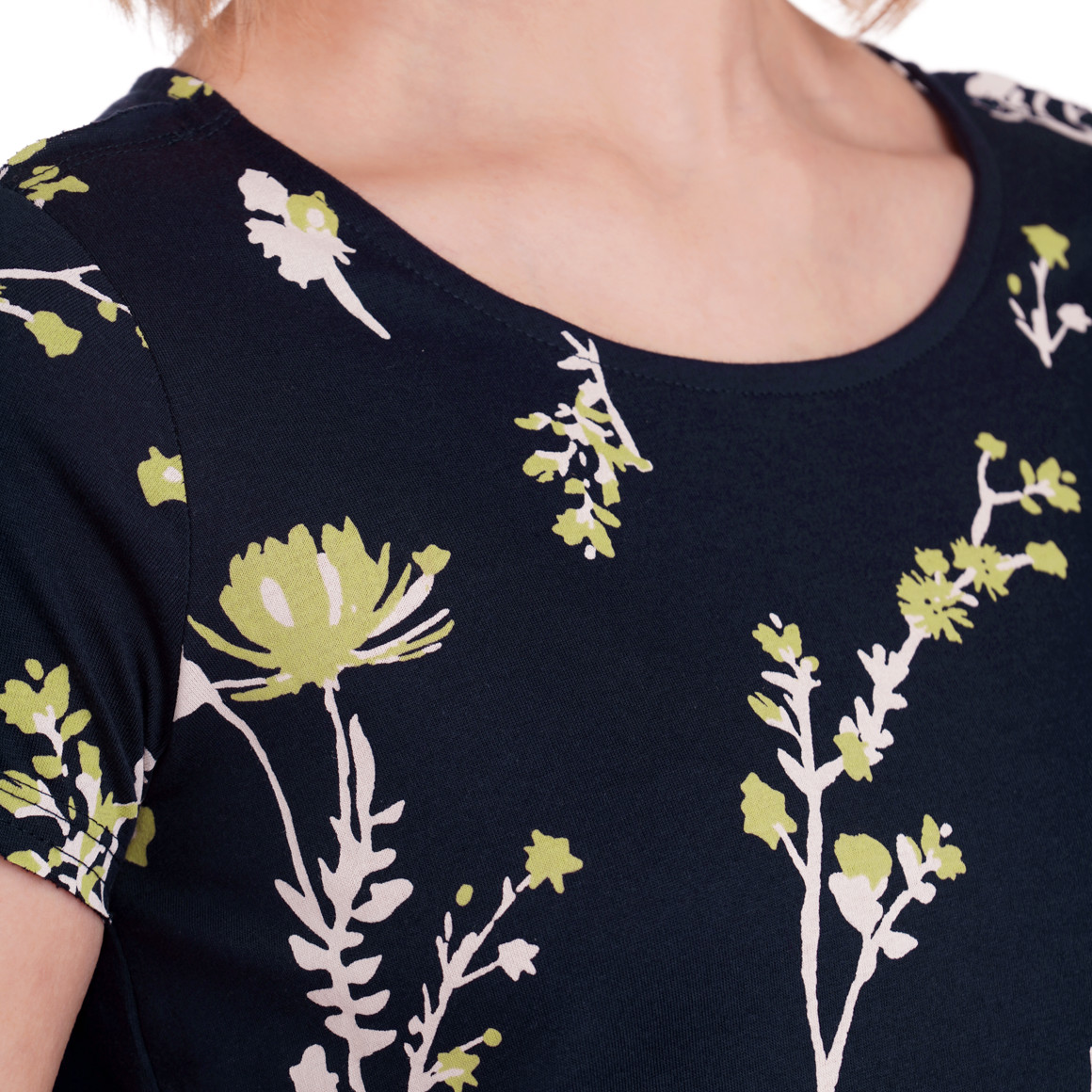 Gina Damen T-Shirt mit Blumen-Allover dunkelblau