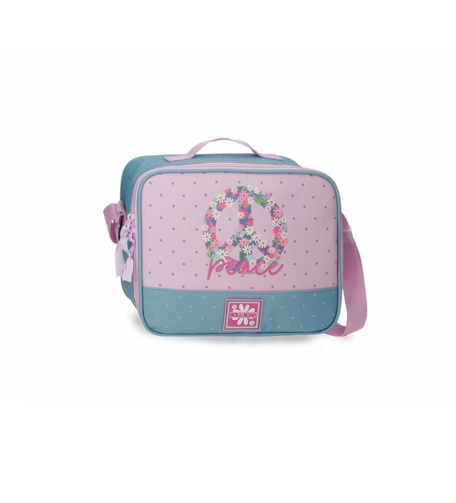 Bolsa de ombro/porta-alimentos Roll Road Peace, azul e rosa.