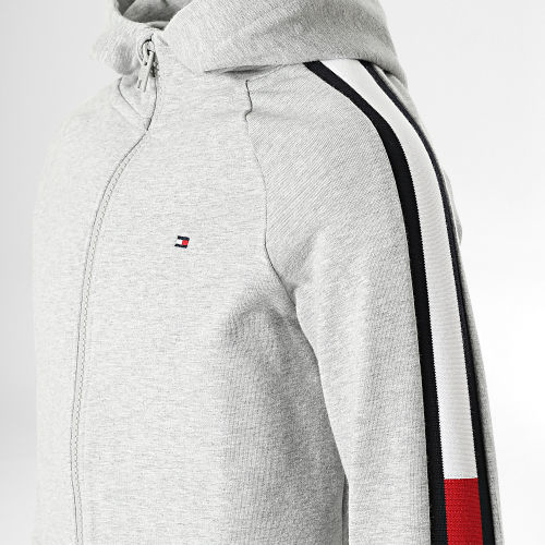 Sweat Capuche Zippé A Bandes Enfant Flag 7651 Gris Chiné