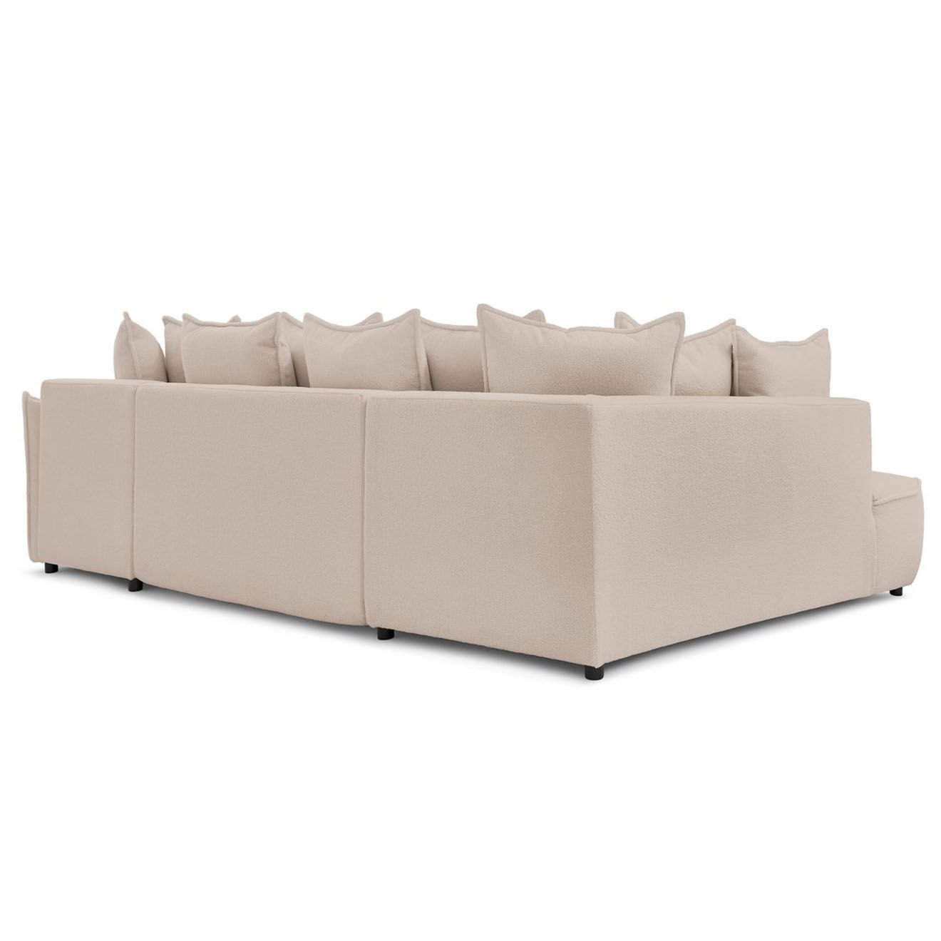 Bobochic Canapé panoramique convertible coffre d'angle droit bouclette léon beige - 320x194x90 cm