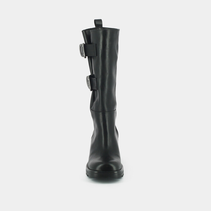 Bottes à talons et boucles latérales  en cuir noir