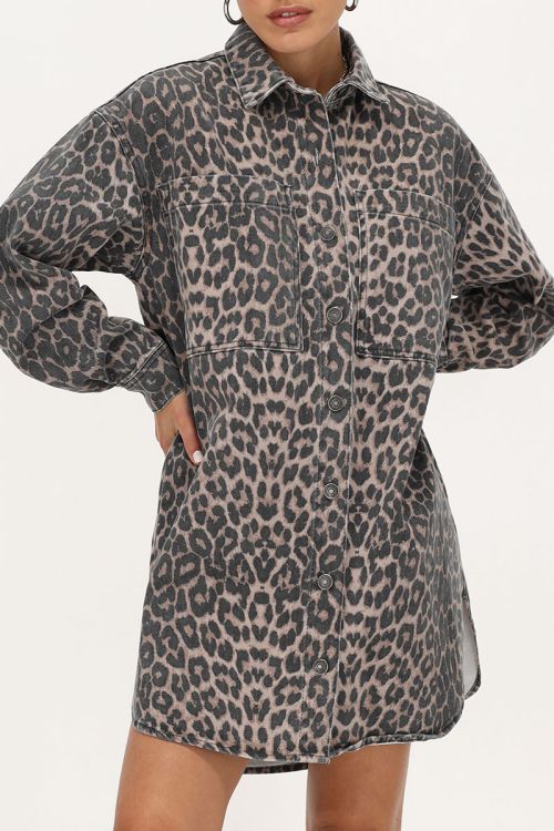 Panterprint denim blouse jurk