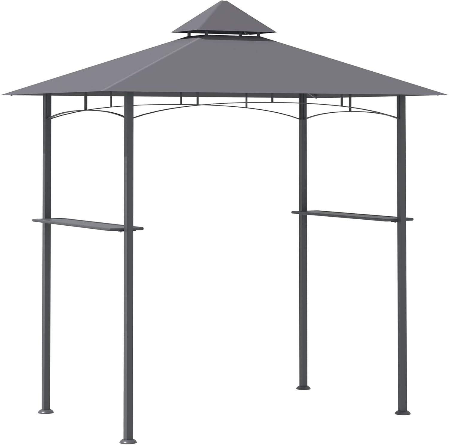 Outsunny Grillpavillon Gartenzelt Grill Pavillon Balkonpavillon mit Ablagen Flammhemmendes Doppeldach Grau 245 x 148 x 252 cm