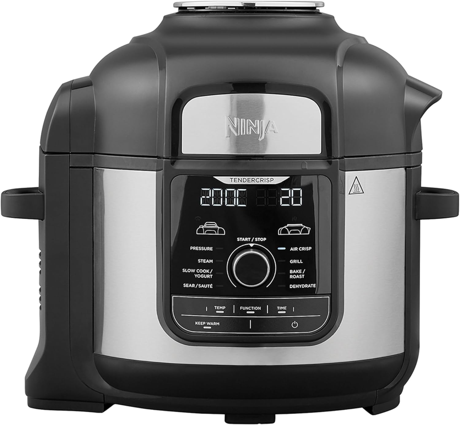 Ninja Foodi MAX Multikocher, 7,5L, 9-in-1 Multicooker, Pressure Cooker Schnellkochen, Air fryer Heißluftfrittieren, Slow Cooker Langsamkochen, Grillen und mehr, gebürsteter Stahl & Schwarz, OP500EU