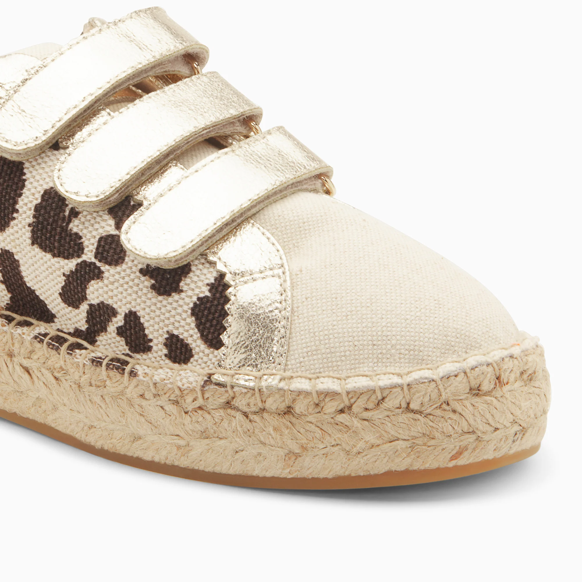 Sneakers-Baskets espadrilles Alyssa léopard et or à scratchs