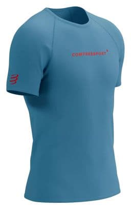Maillot manches courtes Compressport Training Logo Bleu / Rouge
