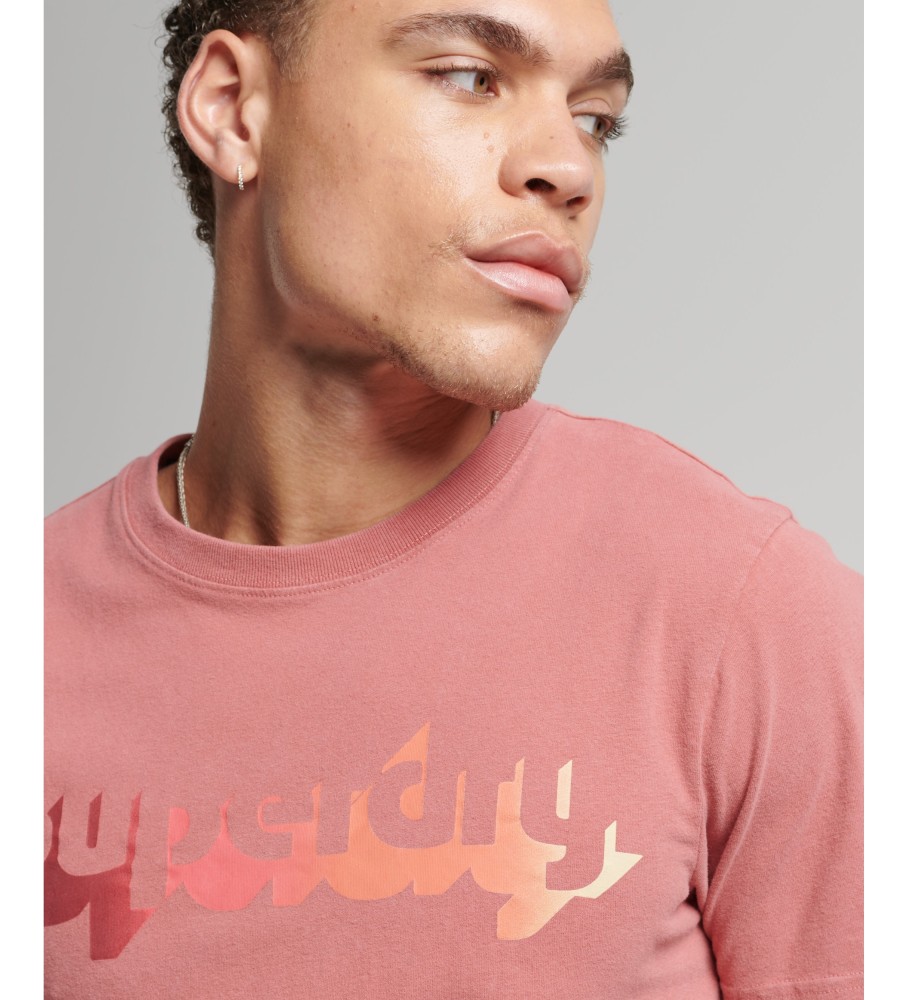 Camiseta Superdry de algodão orgânico com logo vintage rosa escuro