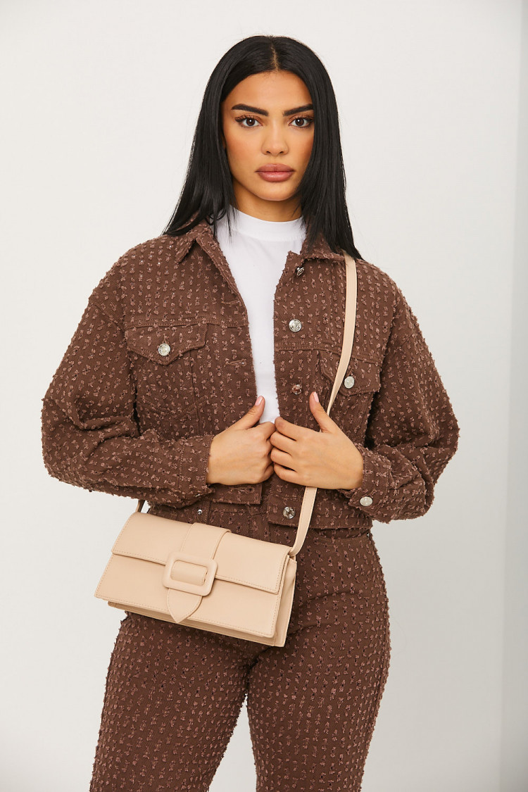 Veste courte en jeans marron à trous