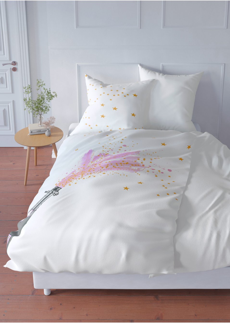 Parure de lit réversible avec bouteille de mousseux