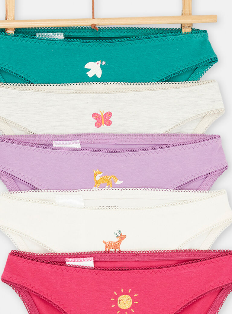 5 culottes violets et blancs à motif fantaisie