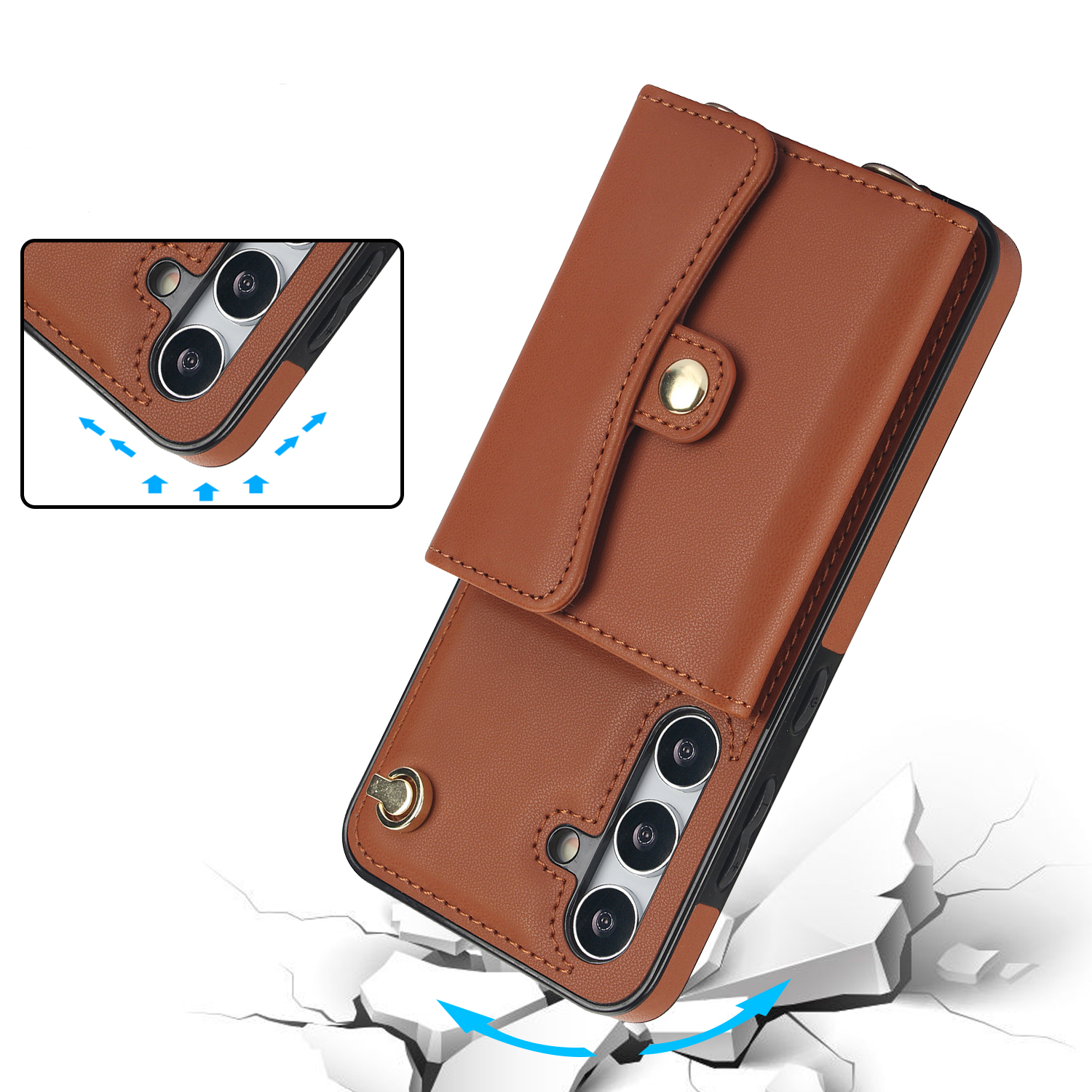 Samsung Galaxy S24 Necklace Leder Schutz Hülle mit Kartenfach   Handykette (140cm) - Braun