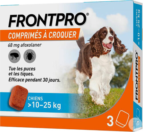 Boehring Frontpro 68mg Contre Puces Et Tiques Chiens Taille L 10-25kg 3 Comprimés À Croquer