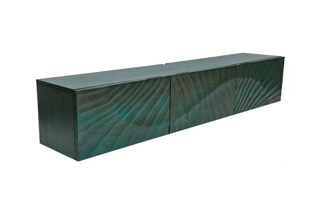 Massives TV-Board SCORPION 160cm türkis Mangoholz hängend Lowboard