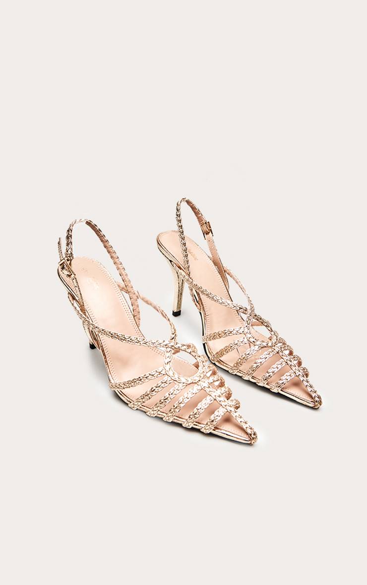 Doré Sandales À Talons Ajourées Tressées