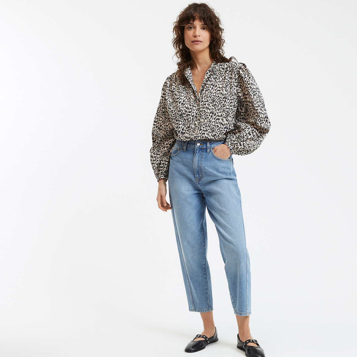 COLEÇÃO LA REDOUTE<br>Blusa oversized com estampa animal e gola mandarim