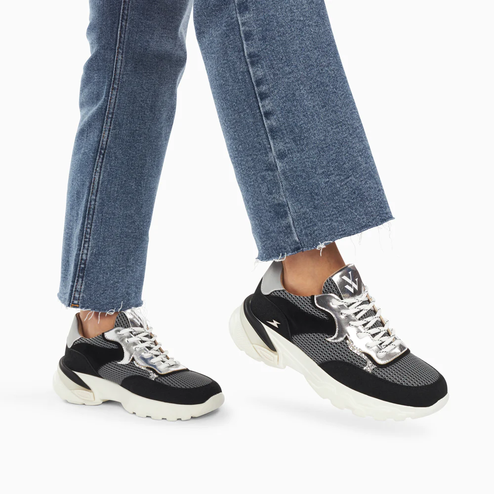 Sneakers-Baskets Samara noir et argent à semelle épaisse