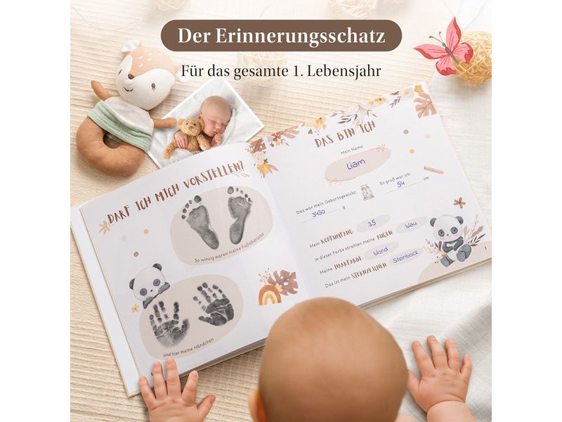Eulentaler Babyalbum Boho Gold Leinen, 92 Seiten Liebevoller Erinnerungsschatz fürs erste Babyjahr