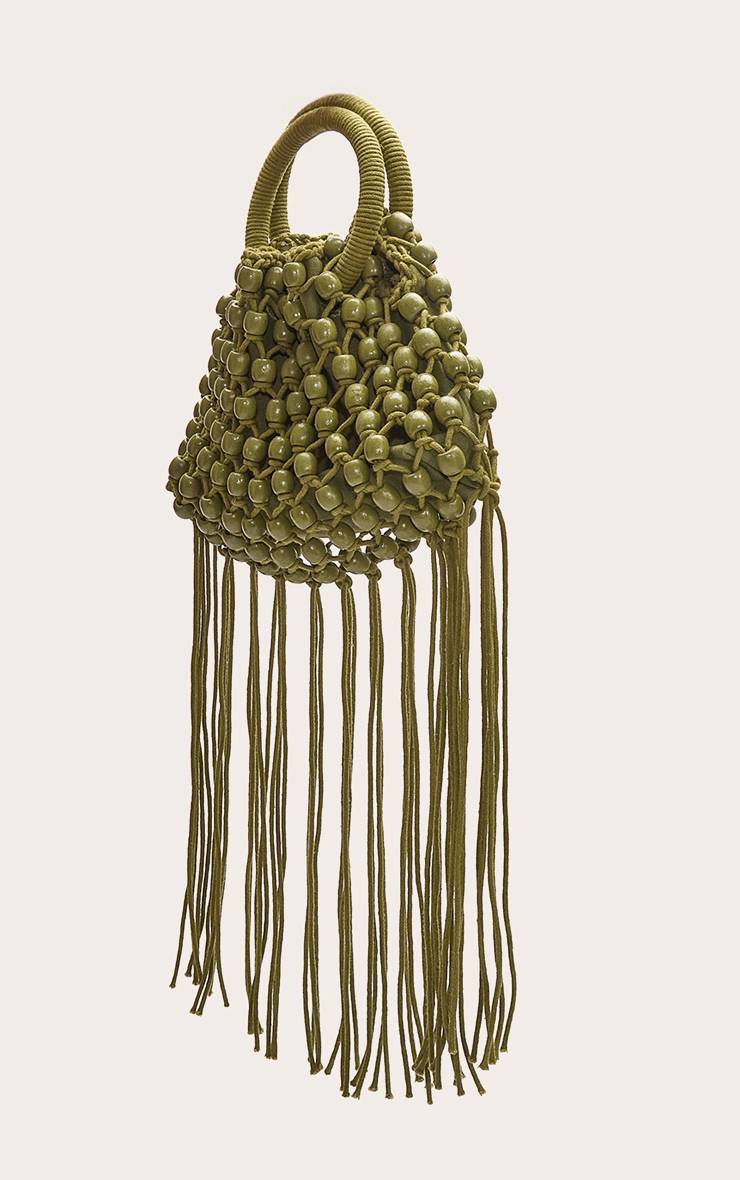 Vert Olive Sac Seau Tissé Perlé