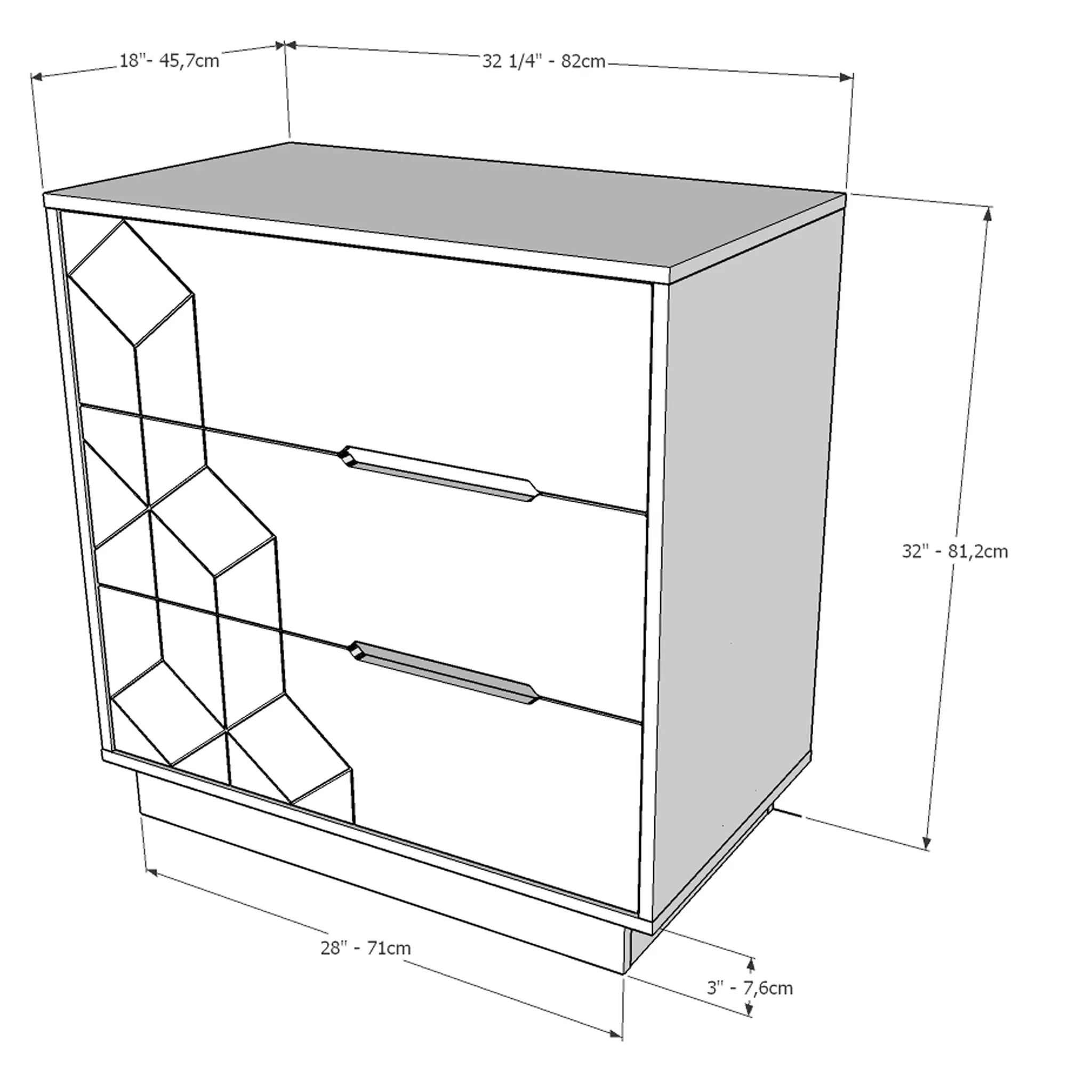 Nexera Bureau 3 Tiroirs - Gris Charbon