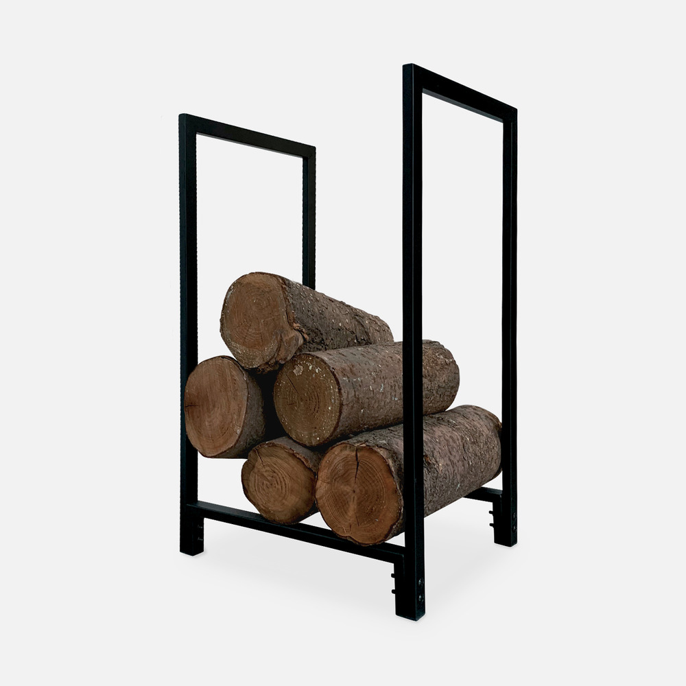 Porte buches. Extérieur/intérieur. Acier. Noir. 70cm. Range bûche intérieur. Accessoire pour brasero ou barbecue. Montage facile