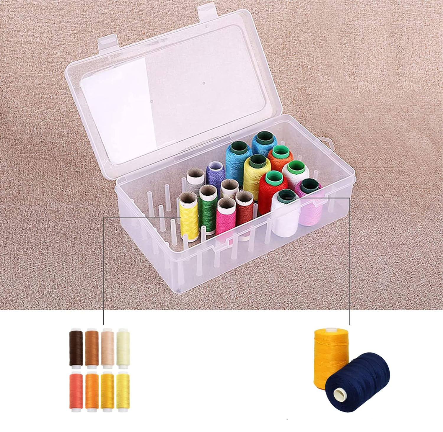 (23.5x13.5cm) Nähgarn Box Faden Spulen Aufbewahrung 42-facher Mercerie Garnrollen Organizer - Transparent