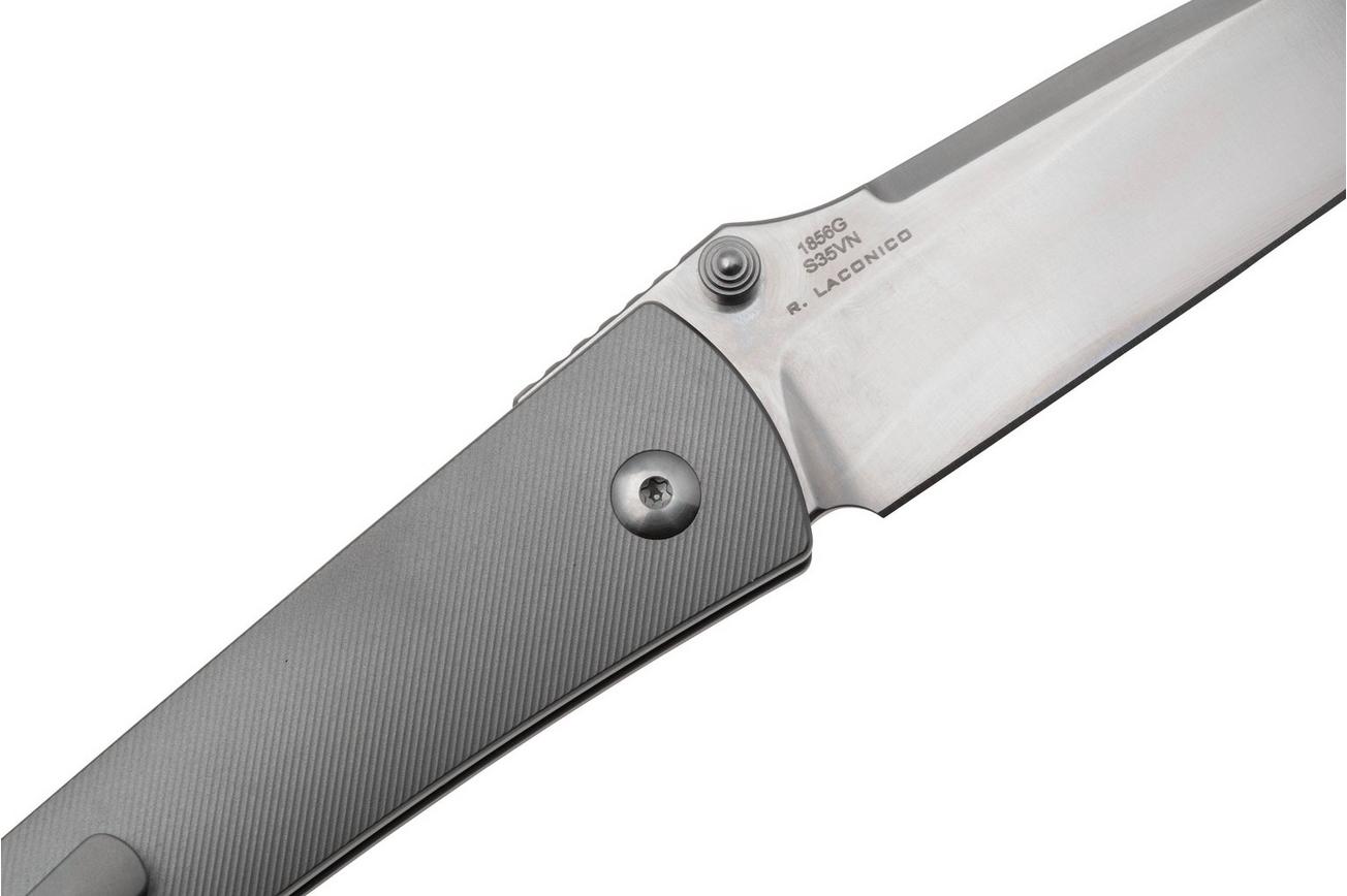 Artisan Cutlery Andromeda 1856G-GY, Sand Polished S35VN, Gray Titanium zakmes, Ray Laconico design